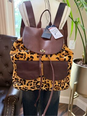 NWT Vintage American Darling Genuine Leather Cowhide Hair on Backpack Tote Bag